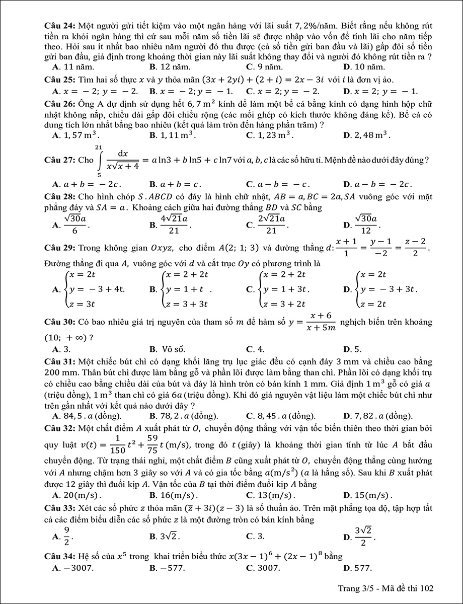Mã đề 102 (trang 3)